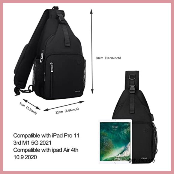 Polyester Sling Backpack with USB Port, Adjustable Crossbody Daypack for Hiking